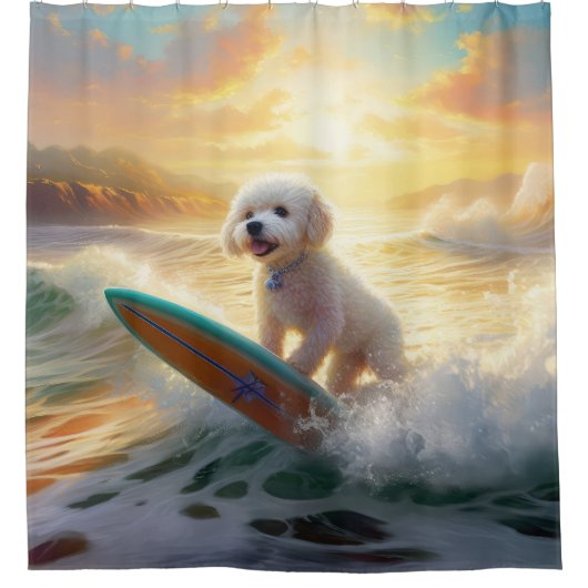 Bichon Frise Beach Surfmalerei Duschvorhang (Vorderseite)