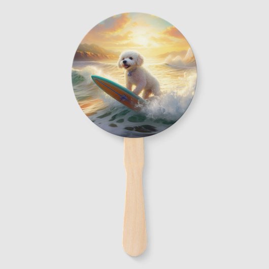 Bichon Frise Beach Surfmalerei Fächer (Vorderseite)