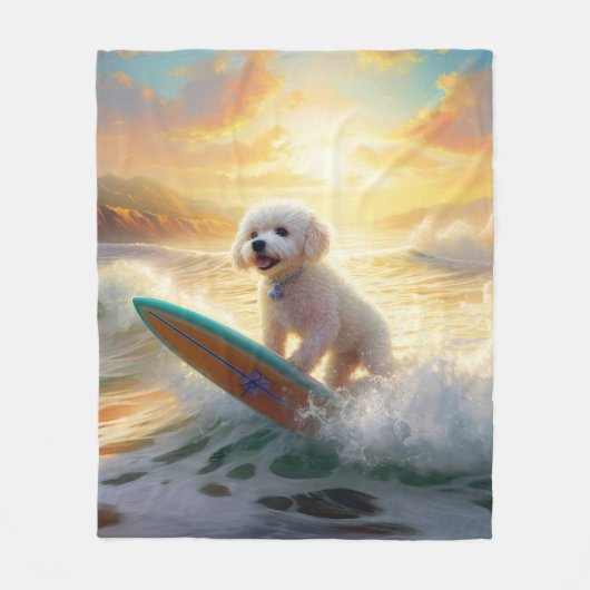 Bichon Frise Beach Surfmalerei Fleecedecke (Vorderseite)