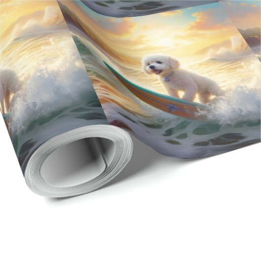 Bichon Frise Beach Surfmalerei Geschenkpapier (Rolleneckpunkt)