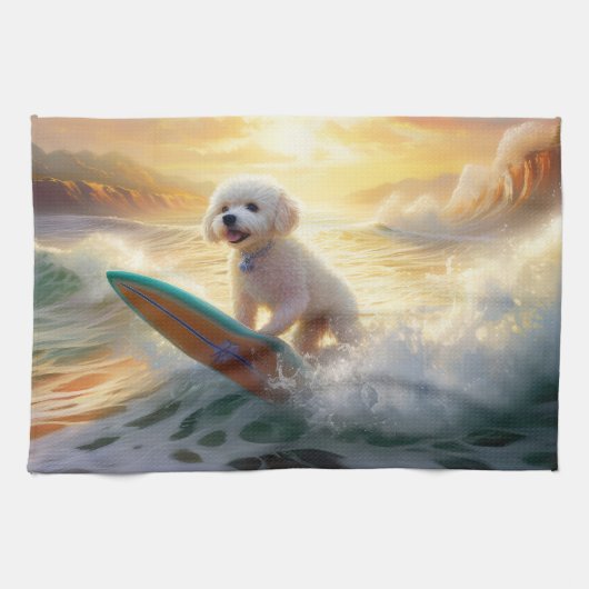 Bichon Frise Beach Surfmalerei Geschirrtuch (Horizontal)