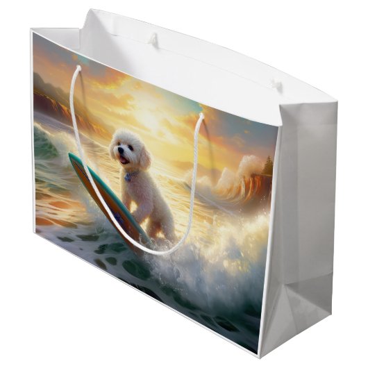 Bichon Frise Beach Surfmalerei Große Geschenktüte (Rückseite Schrägansicht)