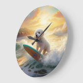 Bichon Frise Beach Surfmalerei Große Wanduhr (Winkel)