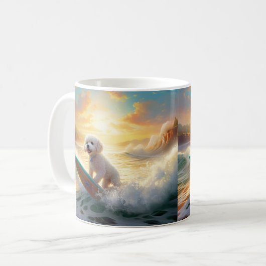 Bichon Frise Beach Surfmalerei Kaffeetasse (Vorderseite Links)