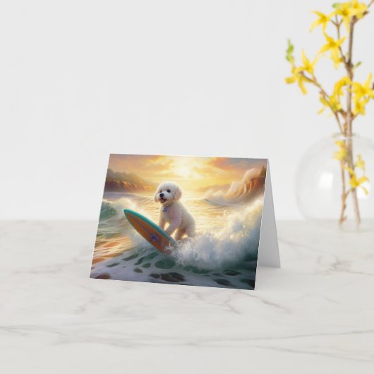 Bichon Frise Beach Surfmalerei Karte (Gelbe Blume)