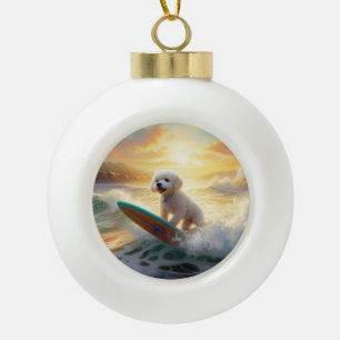 Bichon Frise Beach Surfmalerei Keramik Kugel-Ornament