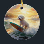 Bichon Frise Beach Surfmalerei Keramik Ornament<br><div class="desc">Tauchen Sie ein in die spielerische Welt des Kaninchen-Abenteuers mit diesem faszinierenden Bild. Ein gepflegter Hund geht zu den Wellen und reitet geschickt auf einem sonnengeküssten Strand. Das lebendige Kunstwerk vereint wunderbar das Wesentliche der Erregung am Strand, während der Hund furchtlos auf den Wellen reitet und den Geist von Spaß...</div>