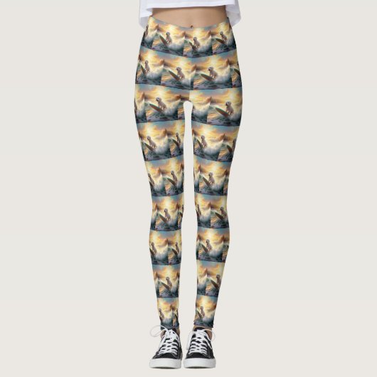 Bichon Frise Beach Surfmalerei Leggings (Vorderseite)