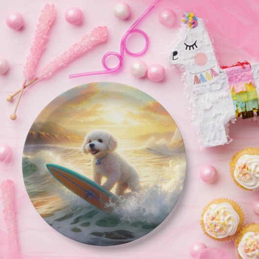 Bichon Frise Beach Surfmalerei Pappteller (Party)