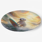 Bichon Frise Beach Surfmalerei Pappteller (Schrägansicht)