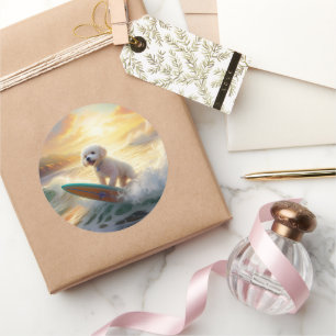 Bichon Frise Beach Surfmalerei Runder Aufkleber