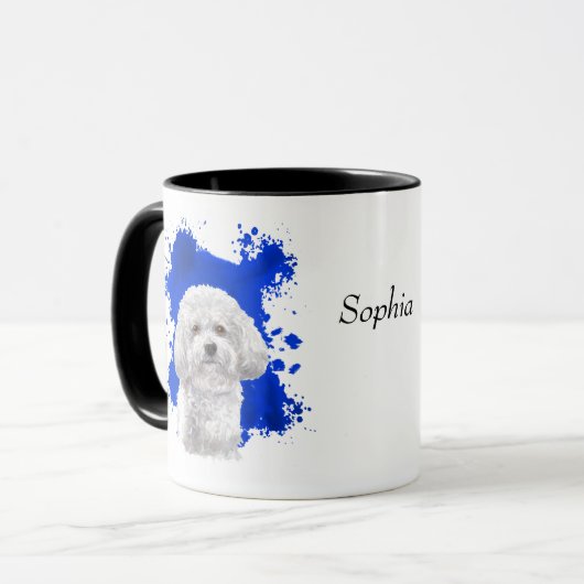 Bichon Frise Blue Abstrakt Background Tasse (Vorderseite Links)