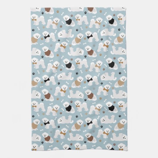 Bichon Frise Bones and Paws Blue Kittuch Geschirrtuch (Vertikal)