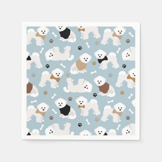 Bichon Frise Bones and Paws Blue Napkins Serviette (Vorderseite)