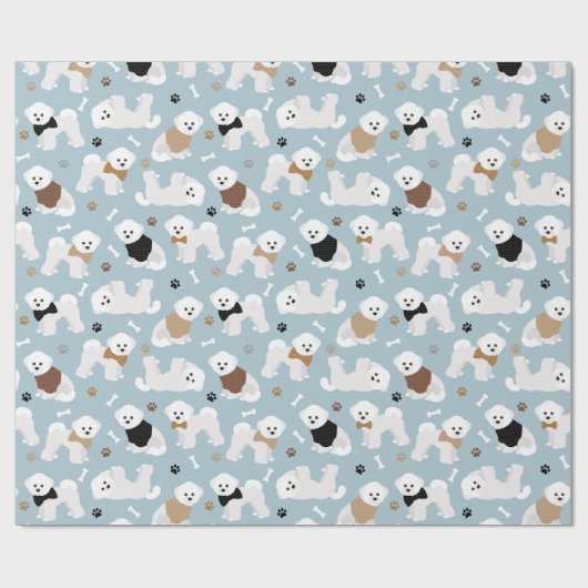 Bichon Frise Bones and Paws Blue Wrapping Paper Geschenkpapier (Flach)