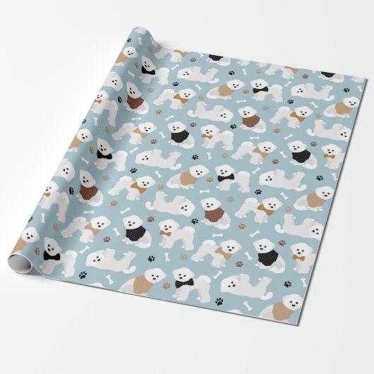 Bichon Frise Bones and Paws Blue Wrapping Paper Geschenkpapier (Ungerollt)