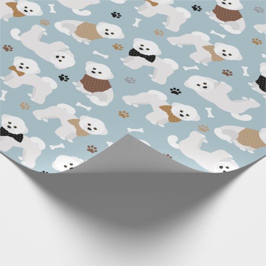 Bichon Frise Bones and Paws Blue Wrapping Paper Geschenkpapier (Ecke)