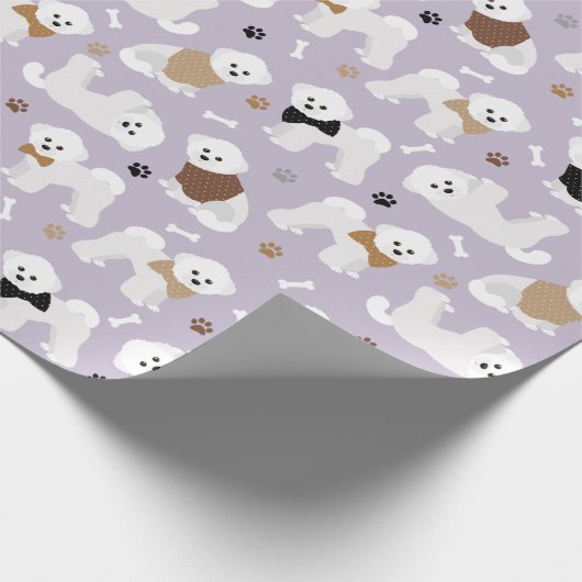 Bichon Frise Bones and Paws Lila Packpapier (Ecke)