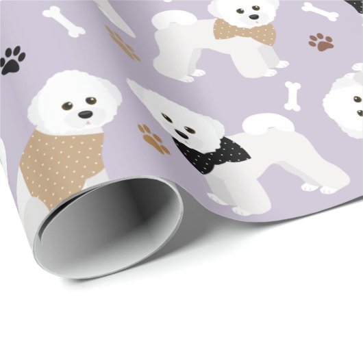 Bichon Frise Bones and Paws Lila Packpapier (Rolleneckpunkt)
