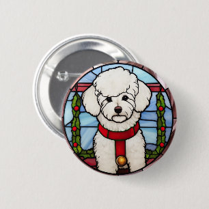Bichon Frise Buntglas Weihnachten Button