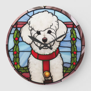 Bichon Frise Buntglas Weihnachten Große Wanduhr