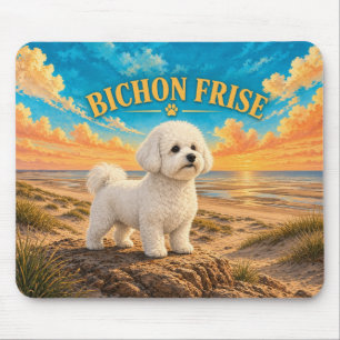 Bichon Frise, Cape Beach Vintage-Wasserfarbe Mousepad