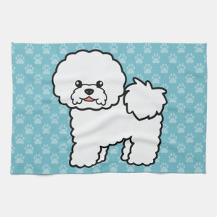 Bichon Frise Cartoon Dog Illustration auf blau Geschirrtuch