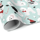 Bichon Frise Christmas Blue Wrapping Paper Geschenkpapier (Rolleneckpunkt)