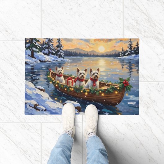 Bichon Frise Christmas Boat Holiday Fußmatte (Indoor)