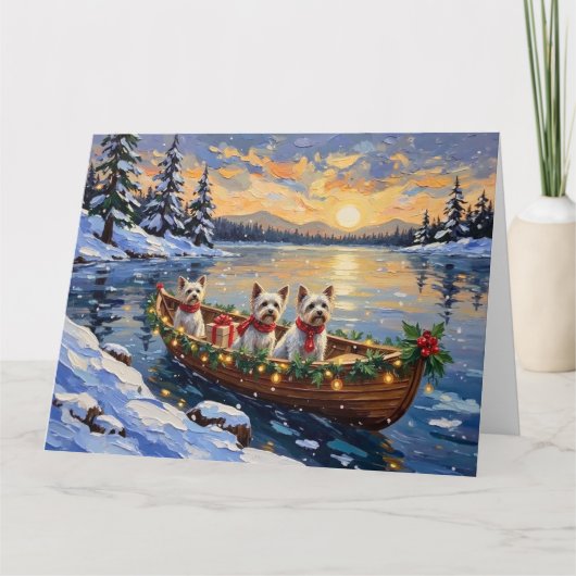 Bichon Frise Christmas Boat Holiday Karte (Vorderseite)
