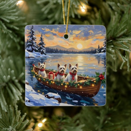 Bichon Frise Christmas Boat Holiday Keramikornament (Baum)