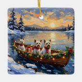 Bichon Frise Christmas Boat Holiday Keramikornament (Vorderseite)