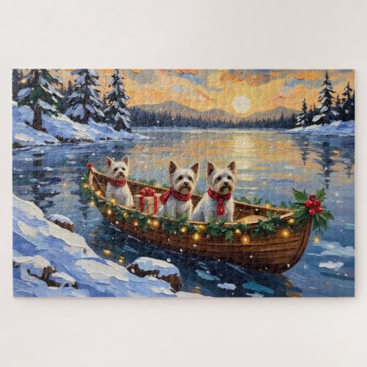Bichon Frise Christmas Boat Holiday Puzzle (Horizontal)