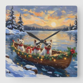 Bichon Frise Christmas Boat Holiday Quadratische Wanduhr (Vorderseite)
