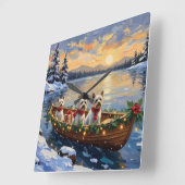 Bichon Frise Christmas Boat Holiday Quadratische Wanduhr (Winkel)