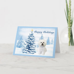 Bichon Frise Christmas Card Blue Tree Feiertagskarte