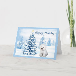 Bichon Frise Christmas Card Blue Tree Feiertagskarte