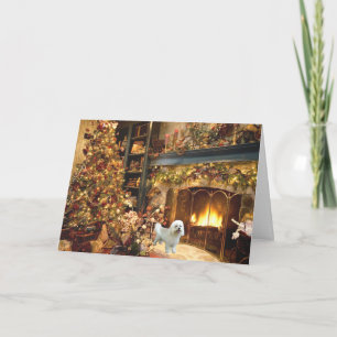 Bichon Frise Christmas Card Fireplace Feiertagskarte