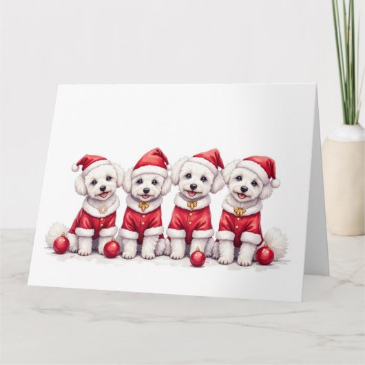 Bichon Frise Christmas Dress Santa Hat Karte (Vorderseite)