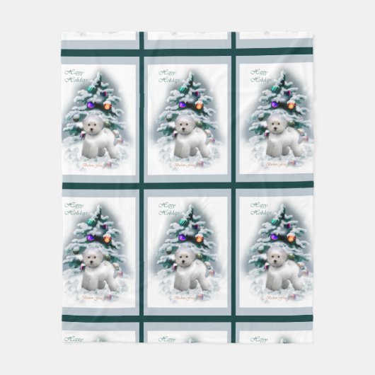 Bichon Frise Christmas Fleecedecke (Vorderseite)
