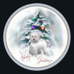 Bichon Frise Christmas Geschenke Runder Aufkleber<br><div class="desc">Ganz niedlich und bereit für den Urlaub! Viele tolle Weihnachtsgeschenke für den Bichon Frise Liebhaber. Alle unsere Produkte machen tolle Geschenke,  oder Leckerei selbst!</div>