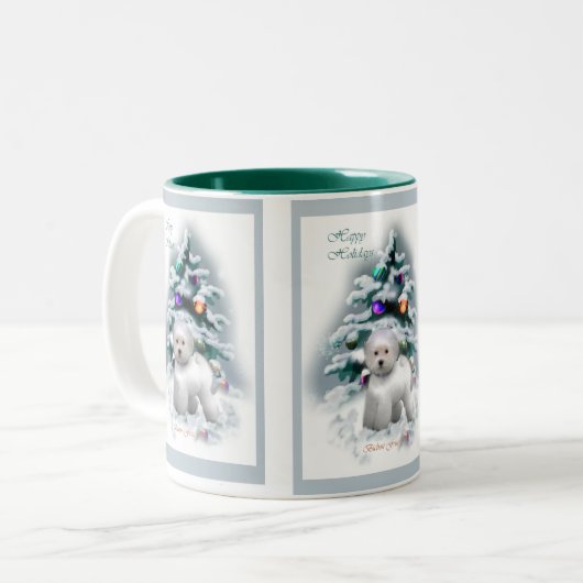 Bichon Frise Christmas Geschenke Zweifarbige Tasse (Vorderseite Links)