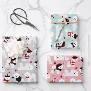 Bichon Frise Christmas Gray Blue Pink Geschenkpapier Set