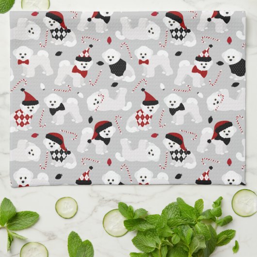Bichon Frise Christmas Gray Geschirrtuch (Gefaltet)