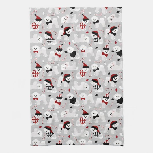 Bichon Frise Christmas Gray Geschirrtuch (Vertikal)