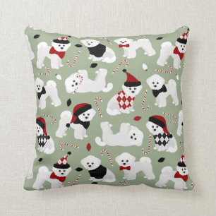Bichon Frise Christmas Green Throw Kissen