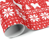 Bichon Frise Christmas Hunde Holiday Pattern Red Geschenkpapier (Rolleneckpunkt)