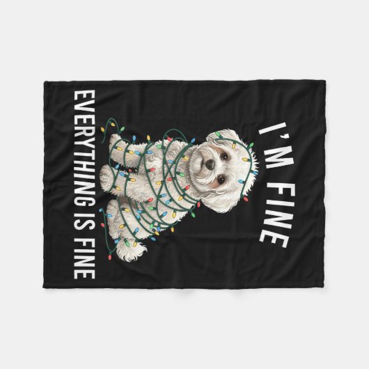 Bichon Frise Christmas I'm Fine Everything Is Fine Fleecedecke (Vorderseite (Horizontal))