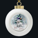 Bichon Frise Christmas Keramik Kugel-Ornament<br><div class="desc">Ganz niedlich und bereit für den Urlaub! Viele tolle Weihnachtsgeschenke für den Bichon Frise Liebhaber. Alle unsere Produkte machen tolle Geschenke,  oder Leckerei selbst!</div>