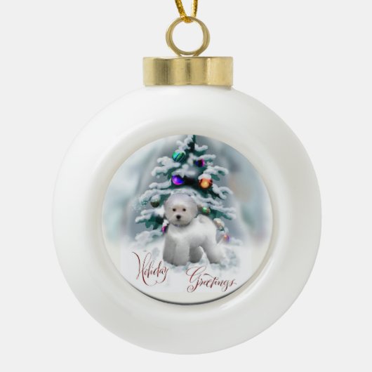 Bichon Frise Christmas Keramik Kugel-Ornament (Vorderseite)